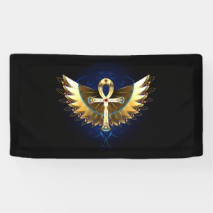 Gouden Ankh met vleugels Spandoek