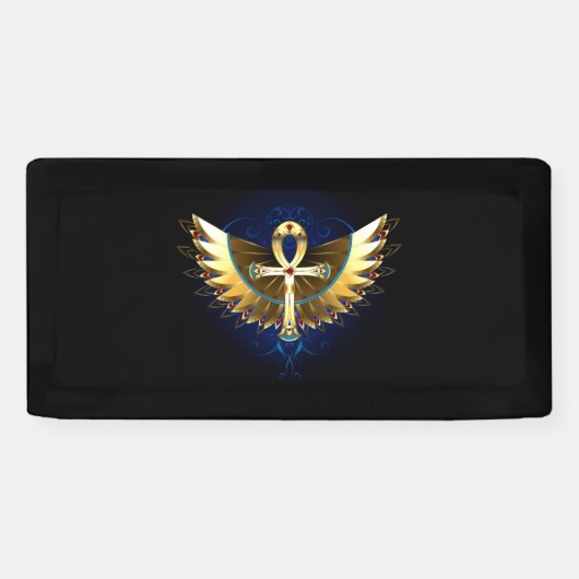 Gouden Ankh met vleugels Spandoek (Horizontaal)