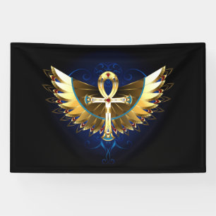 Gouden Ankh met vleugels Spandoek