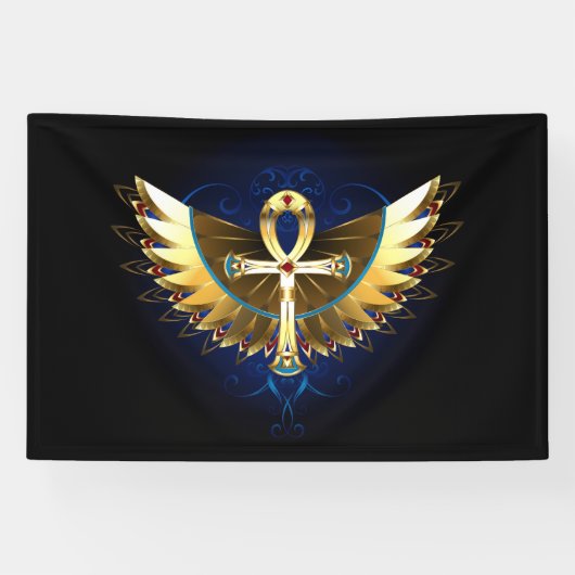 Gouden Ankh met vleugels Spandoek (Horizontaal)