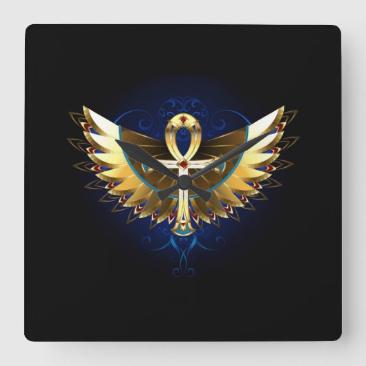 Gouden Ankh met vleugels Vierkante Klok (Voorkant)
