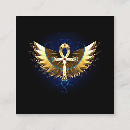 Gouden Ankh met Vleugels Vierkante Visitekaartje (Voorkant)