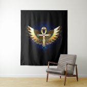 Gouden Ankh met vleugels Wandkleed (In situ)