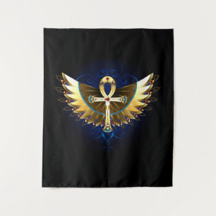 Gouden Ankh met vleugels Wandkleed