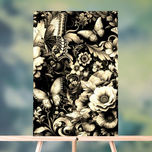 Gouden Antieke bloemen met vlinders Acryl Bord (Neutraal)