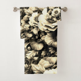 Gouden Antieke bloemen met vlinders Bad Handdoek