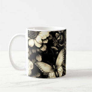 Gouden Antieke bloemen met vlinders Koffiemok