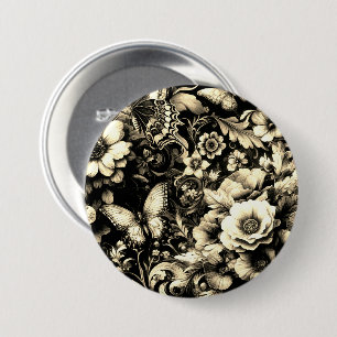 Gouden Antieke bloemen met vlinders Ronde Button 7,6 Cm