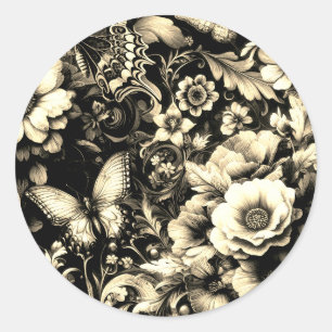 Gouden Antieke bloemen met vlinders Ronde Sticker