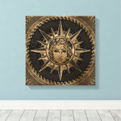 Gouden Apollo Zonnegod op Grieks Sleutel Ornament Canvas Afdruk (Insitu (Houten vloer))