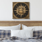 Gouden Apollo Zonnegod op Grieks Sleutel Ornament Canvas Afdruk (Insitu (Slaapkamer))