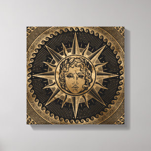 Gouden Apollo Zonnegod op Grieks Sleutel Ornament Canvas Afdruk
