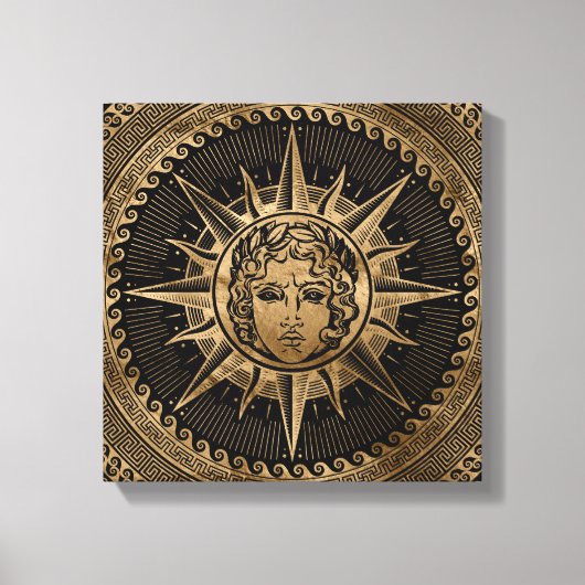 Gouden Apollo Zonnegod op Grieks Sleutel Ornament Canvas Afdruk (Voorkant)