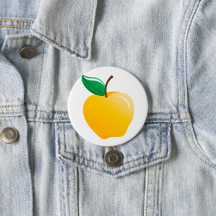 Gouden appel heldergeel fruit ronde button 7,6 cm