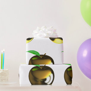 Gouden appel met blad glanzend metaal cadeaupapier