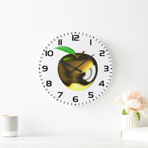 Gouden appel met blad glanzend metaal grote klok