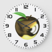 Gouden appel met blad glanzend metaal grote klok (Voorkant)