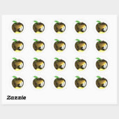 Gouden appel met blad glanzend metaal ronde sticker (Vel)