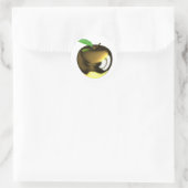 Gouden appel met blad glanzend metaal ronde sticker (Tas)