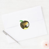Gouden appel met blad glanzend metaal ronde sticker (Envelop)