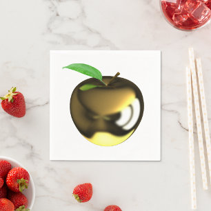 Gouden appel met blad glanzend metaal servet