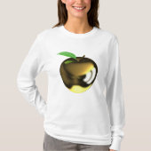 Gouden appel met blad glanzend metaal t-shirt (Voorkant)