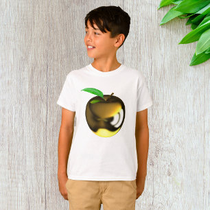 Gouden appel met blad glanzend metaal t-shirt