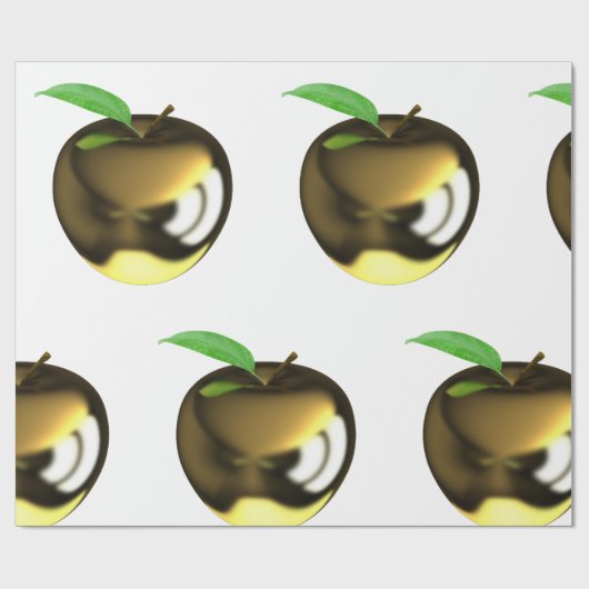 Gouden appel met Blad Glanzend Metallic Cadeaupapier (Vlak)