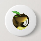 Gouden appel met Blad Glanzend Metallic Ronde Button 7,6 Cm (Voorkant)