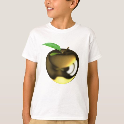 Gouden appel met Blad Glanzend Metallic T-shirt (Voorkant)