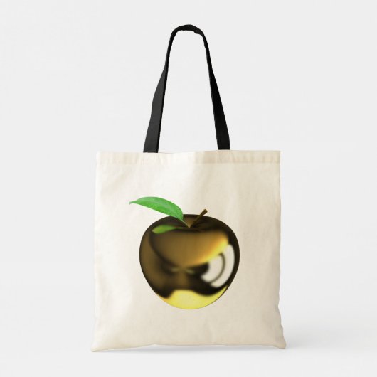 Gouden appel met Blad Glanzend Metallic Tote Bag (Achterkant)