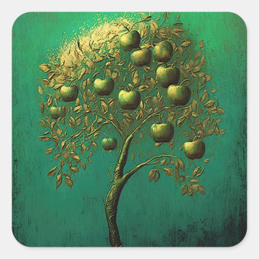 Gouden appelboom vierkante sticker (Voorkant)
