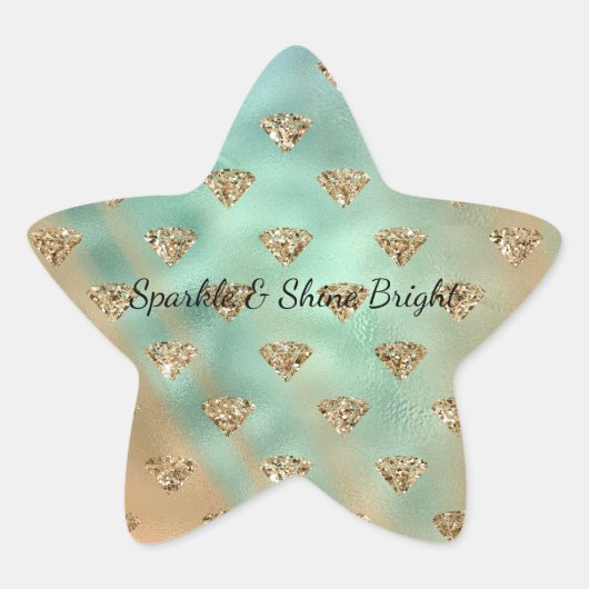 Gouden Aqua Glam Glitter Diamanten Ster Sticker (Voorkant)