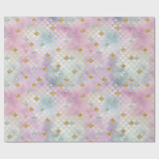 Gouden Aqua Glitter Droom Paarse Blush Zeemeermin Cadeaupapier (Vlak)