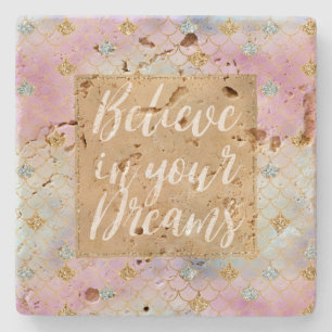 Gouden Aqua Glitter Droom Paarse Blush Zeemeermin Stenen Onderzetter