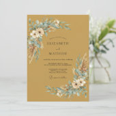Gouden Aqua Pampas Eucalyptus Bruiloft Kaart (Staand voorkant)