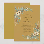 Gouden Aqua Pampas Eucalyptus Bruiloft Kaart (Voorkant / Achterkant)