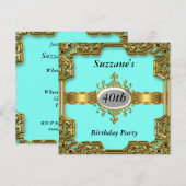 Gouden Aqua Verjaardagsfeest Glamour Hot Invitatio Kaart (Voorkant / Achterkant)