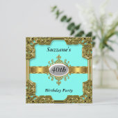 Gouden Aqua Verjaardagsfeest Glamour Hot Invitatio Kaart (Staand voorkant)