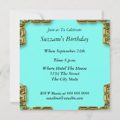 Gouden Aqua Verjaardagsfeest Glamour Hot Invitatio Kaart (Achterkant)