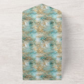 Gouden Aqua Witte Tropische bladeren All In One Uitnodiging (Buitenkant)