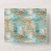 Gouden Aqua Witte Tropische bladeren All In One Uitnodiging (Achterkant)