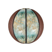Gouden Aqua Witte Tropische bladeren Basketbal (Verticaal)