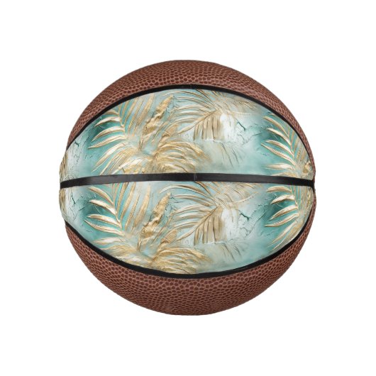 Gouden Aqua Witte Tropische bladeren Basketbal (Voorkant)