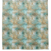 Gouden Aqua Witte Tropische bladeren Douchegordijn (Voorkant)