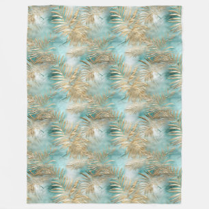 Gouden Aqua Witte Tropische bladeren Fleece Deken