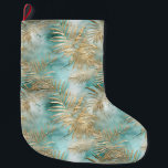 Gouden Aqua Witte Tropische bladeren Grote Kerstsok<br><div class="desc">Gouden Aqua Witte Tropische bladeren</div>