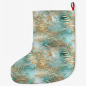 Gouden Aqua Witte Tropische bladeren Grote Kerstsok (Achterkant)