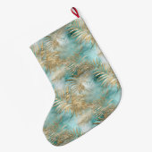 Gouden Aqua Witte Tropische bladeren Grote Kerstsok (Achterkant (Hangend))