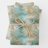 Gouden Aqua Witte Tropische bladeren Inpakpapier Vel (In situ)